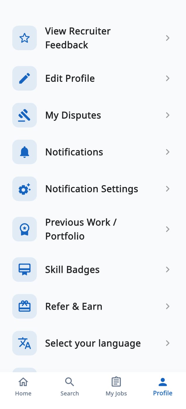 Kaamkaaz Profile Screen